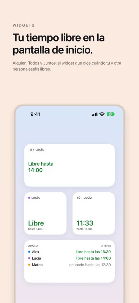 Tu tiempo libre en la pantalla de inicio. Alguien, Todos y Juntos: el widget que dice cuándo tú y otra persona estáis libres.