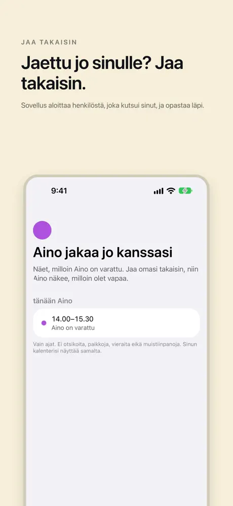 Jaettu jo sinulle? Jaa takaisin. Sovellus aloittaa henkilöstä, joka kutsui sinut, ja opastaa läpi.