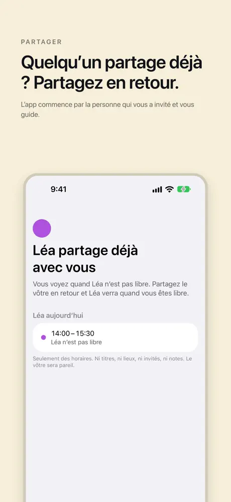Quelqu’un partage déjà ? Partagez en retour. L’app commence par la personne qui vous a invité et vous guide.