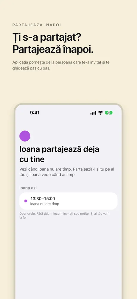 Ți s-a partajat? Partajează înapoi. Aplicația pornește de la persoana care te-a invitat și te ghidează pas cu pas.